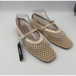 RIHERO Mesh Mary Jane Flats Size 9 – Beige Net Balletcore Shoes New Small Flaw